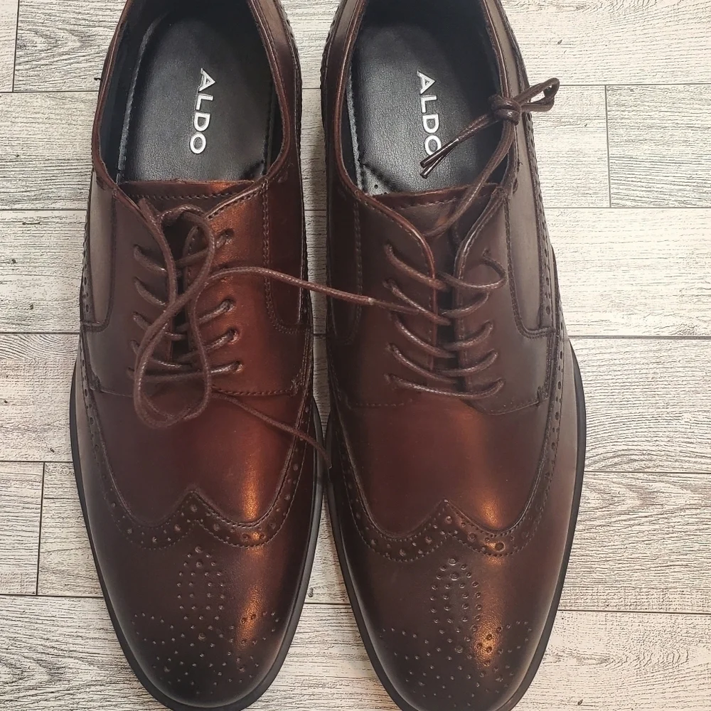 Aldo Men's Dark Brown Leather Wingtip Fratisekflex Oxford shoe Size 8 #4‎